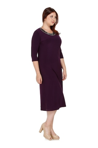 Nidya Moda Büyük Beden Ray Yaka Elbise-4079M Mürdüm