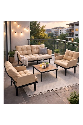 Bahçe Takımı Balkon Ve Cafe Modüler Metal Koltuk Takımı 2+1+1 Sehpalı Bej 1637 Bej Bahçe Takımı Balkon Ve Cafe Modüler Metal Koltuk Takımı 2+1+1 Sehpalı Bej 1637 Bej