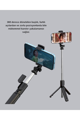 Bfs Bluetooth Selfie Çubuğu 360 Dönebilen Başlık, Kablosuz Bağlantı