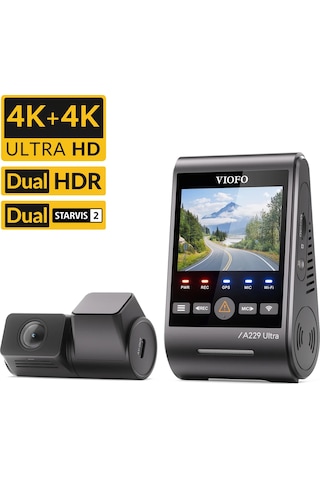Viofo A229 Ultra 2 Kameralı Ön Ve Arka 4k+4k Sony Starvis 2 Sensörlü Dual Hdr Wi-fi 6 Gps'li Araç Kamerası