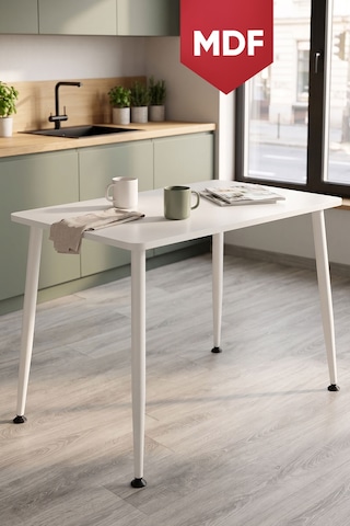 Belek Serisi Mdf Sabit 60x90 Beyaz Mutfak Masası Takımı 2 Adet Sandalye Beyaz Masa Gri Sandalye