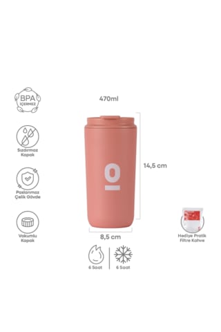 Paslanmaz Çelik Somon Mug Termos Termos Bardak 470 Ml No:163
