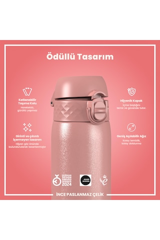 Ion8 - Paslanmaz Çelik İnce Suluk - Gül Pembe - 600 Ml - Sızdırmaz
