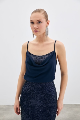 Sateen Degaje Yaka Bluz - Lacivert-135514 Lacivert