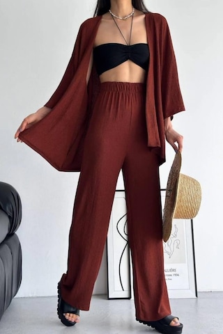 Trend Alisse Bol Paça Palazzo Kadın Alt Üst Takım Kahverengi Acı Kahverengi