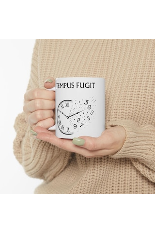 Zaman Uçar Kupa Bardak Tasarımı Tempus Fugit Latin Alıntılı, Felsefi Ve Sanatsal Tasarım Hediyesi Beyaz