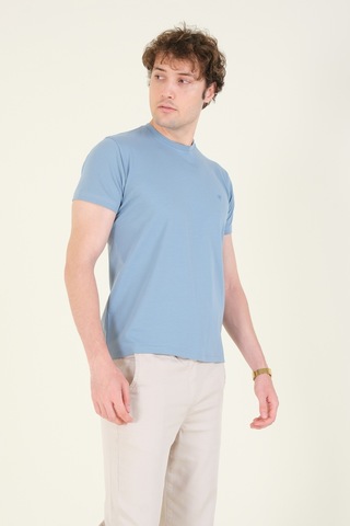 Giyim Dünyası Erkek Sıfır Yaka Basic T-shirt Mavi 001
