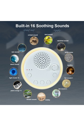Konesam Bebekler İçin 16 Doğal Sesli Gece Lambalı Beyaz Gürültü Makinesi, 3 Zamanlayıcılı, Usb-c Şarj Beyaz