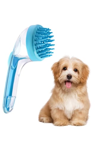 Gaman Kon Kedi Köpek Yıkama Fırçası Kedi Köpek Tarağı Şampuan Hazneli Mavi