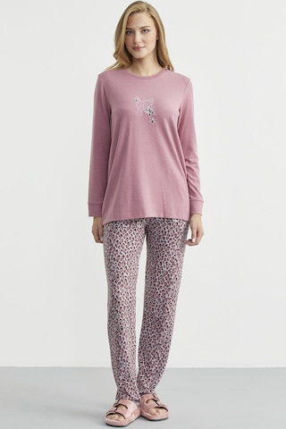 Yumoş Dokulu Leopar Desenli Kışlık Pijama - Gül Kurusu Gül Kurusu