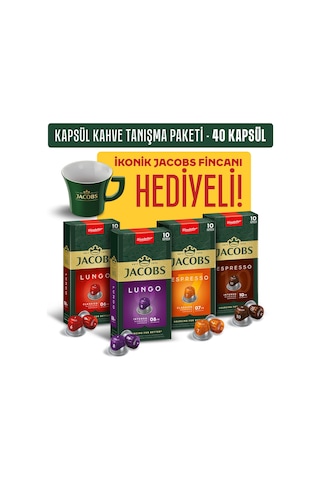 Jacobs Kapsül Kahve Tanışma Paketi 40'lı İkonik Fincan Hediyeli Nespresso Uyumlu Alüminyum Kapsül Kahve