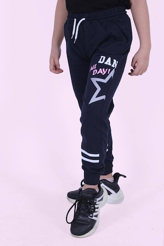 Yıldız Detaylı Yazı Baskılı Kız Çocuk Eşofman Altı Lacivert