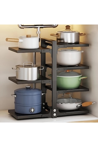 Honeybeeshop Tokalı Ayarlanabilir Karbon Çelik Depolama Rafı 3 Katman Mutfak Gereçleri Wok Tencere Seti 1100 Koyu Ceviz