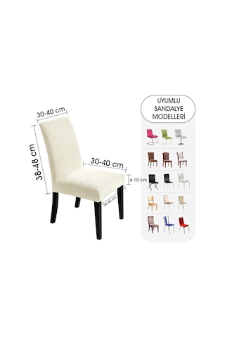 Faiend Yıkanabilir Likralı Esnek Lastikli Sandalye Kılıf Örtü Krem
