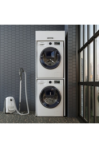 Banyo Dolabı 196,2 X 67 Cm Çamaşır Ve Kurutma Makinesi Dolabı Byz Mat Beyaz