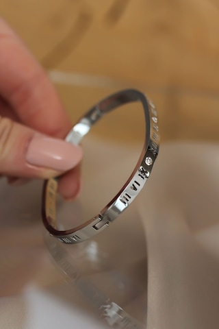 Zarif Bilekler İçin Roma Rakamlı Silver Çelik Bilezik Kelepçe Gri