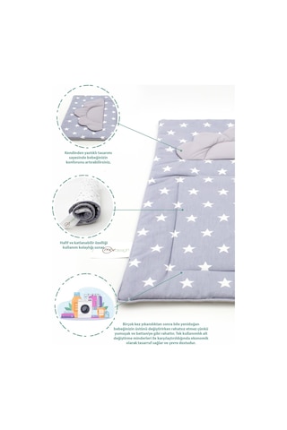 Mordesign Bebek Alt Açma Minderi, Yıkanabilir, Elyaf Dolgulu Alt Değiştirme Pedi, Yıldız Serisi, Gri Zg271-8