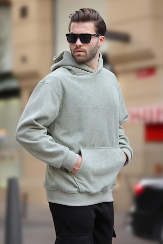 Madmext Çağla Yeşili Kapüşonlu Cep Detaylı Polar Erkek Sweatshirt 7093 Yeşil
