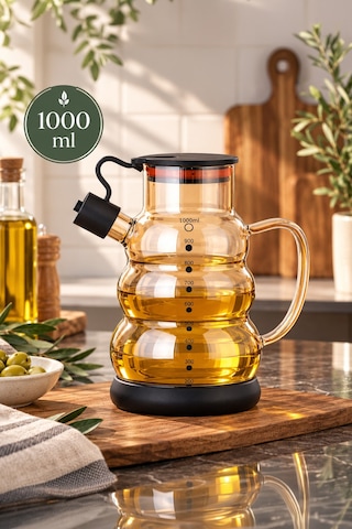 Porsima 3617-1 Kapaklı Borosilikat Cam Yağlık Sirkelik Yağdanlık 1000ml Siyah Siyah