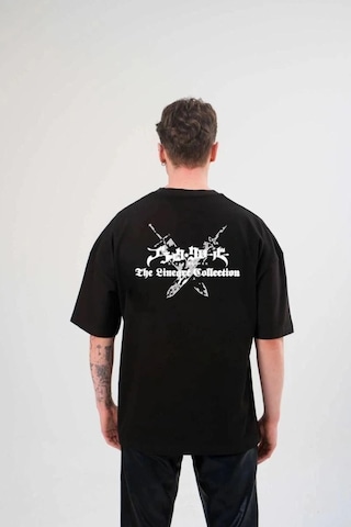 Freedom Storee Erkek Kısa Kol Tişört Bisiklet Yaka Yonca Baskılı Oversize T-shirt - Siyah Çok Renkli