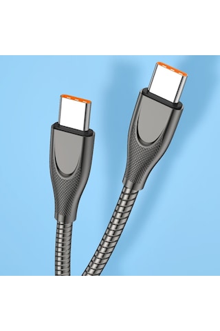 Enkay Enk-cb129 Pd 65w Type-c To Type-c Karbon Çeliği Kauçuk Spiral Hızlı Şarj Veri Kablosu, Uzunluk 1m Gümüş