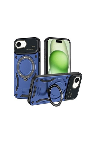 Apple iPhone Uyumlu 16e Kılıf Joy Lens Standlı Kapak - Lacivert