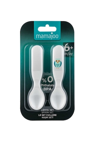 Mamajoo Ergonomik Beslenme Kaşık Seti Beyaz & Baykuş, 6 Ay+ İkili