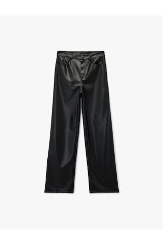 Koton Koton X Sibil Çetinkaya - Cepli Düz Paça Suni Deri Pantolon Siyah 6wak40175pw