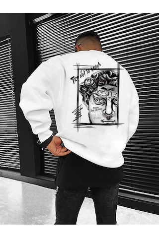 Adrift Manfinity Emrg Figure & Letter Graphic Sweatshirt Beyaz Beyaz