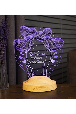 3D Led Lamba 3 Boyutlu Anneler Günü Kişiye Özel Balon Kalp Küre
