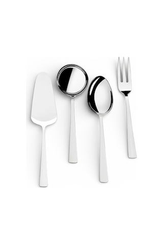 Nehir Deniz Mini Sofra Servis Takımı - Kepçe Kaşık Spatula Çatal Seti 4 Parça 18/10 Gri