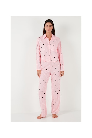 Lela Desenli Rahat Kesim Bol Paça Yazlık Bayan Pijama Takımı 6110014 Toz Pembe