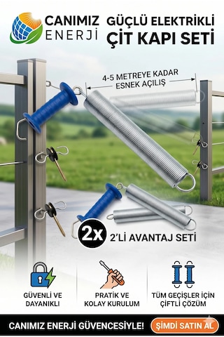 2'li Elektrikli Çit Kapı Seti 5m Çift Sıra Tel Uyumlu İzolasyonlu Yaylı Yerli Üretim 2'li Elektrikli Çit Kapı Seti 5m Çift Sıra Tel Uyumlu İzolasyonlu Yaylı Yerli Üretim
