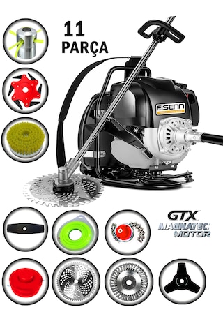 Eisenn Germany EIS-BR11 Sırt Tipi Benzinli Ot Çalı Çim Biçme Tırpanı + 11 Parça Full Set Halı Yıkamalı