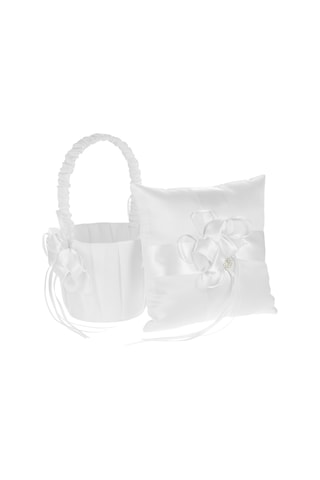 Yifomall Düğün İçin 2'li Set: Beyaz Çiçek Sepeti Ve 20x20cm Yüzük Yastığı - Mor Kurdele İle Dekore, Zarif Ve Pratik Diğer