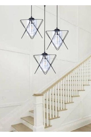 Trend Kitchen 3 Adet Özel Tasarım Zigzag Siyah Sarkıt Avize Şeffaf Mika Siyah