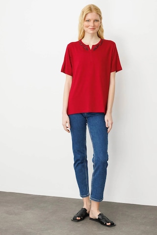 Desen Triko Kadın Açma Yaka Dantel Çiçek İşlemeli Penye T-shirt 24751 Bordo Bordo