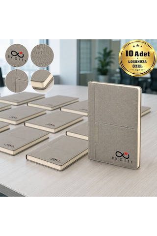 Logonuza Özel 10 Adet 2422 15 X 21 Termo Deri Cepli Çizgili Kurumsal Defter Seti Krem