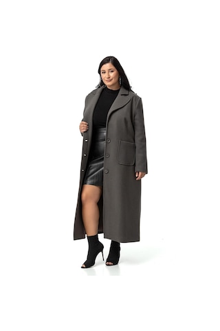 Büyük Beden Ceket Yaka Torba Cepli Astarlı Uzun Gri Kaşe Kaban-gri Gri