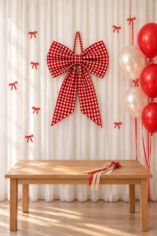 Kırmızı Pötikare Duck Keten Büyük Fiyonk Kapı Ve Duvar Süsü 50x80 Cm