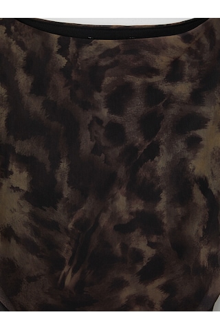 Lcw Vision Kahverengi Kayık Yaka Leopar Desenli Büzgülü Bluz