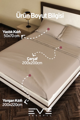 Eve Tekstil %100 Pamuk Ranforce Çarşaflı Yastık Ve Yorgan Kılıflı Çift Kişilik Nevresim Takımı 200x220 Cm Kahverengi