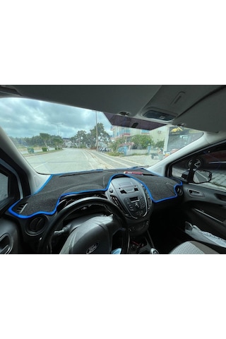 2013-2020 Modellerine Uygun Ford Courier Ekransız Torpido Koruma Halısı Siyah Kenar Renk Mavi