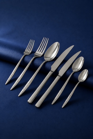 Salkım 84 Vibe Steel Parça 12 Kişilik Çelik & Kutulu Çatal & Kaşık & Bıçak Takımı Gümüş