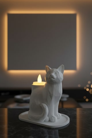 Siyah Kedi Biblo Led Mumluk Dekoratif Şık Ev Ofis Aksesuarı Masa Üstü Hediye