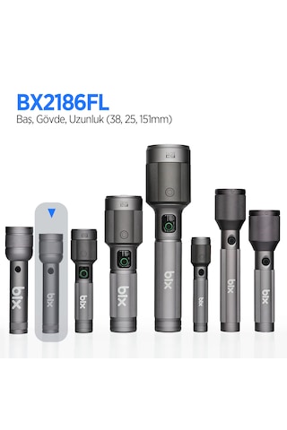 Bix Bx2186fl 3w Led Max. 910 Lümen Şarjlı Uzun Menzilli El Feneri Gri