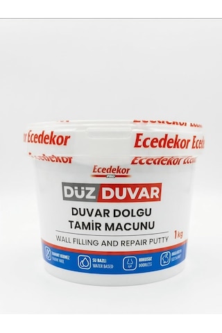 Ecedekor Pro Düz Duvar Tamir Macunu 1 Kg Su Bazlı, Kokusuz, Çatlamayan İç Ve Dış Mekan Duvar Dolgu Macunu, Çivi Delik Ve Çatlak Tamir Kiti