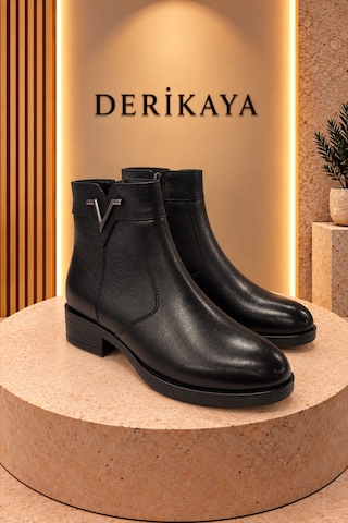 Deri Kaya Bot Bot & Bootie Siyah