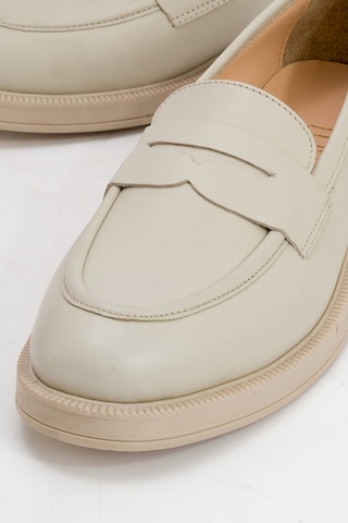 Pline Ekru Cilt Hakiki Deri Kadın Loafer Ayakkabı ekru