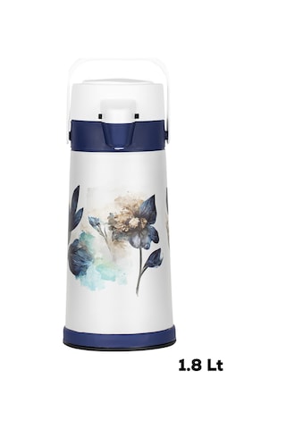 Porsima 161720-805 Çiçek Desenli Sıcak-soğuk İçecekler İçin Pompalı Termos 1.8lt Beyaz